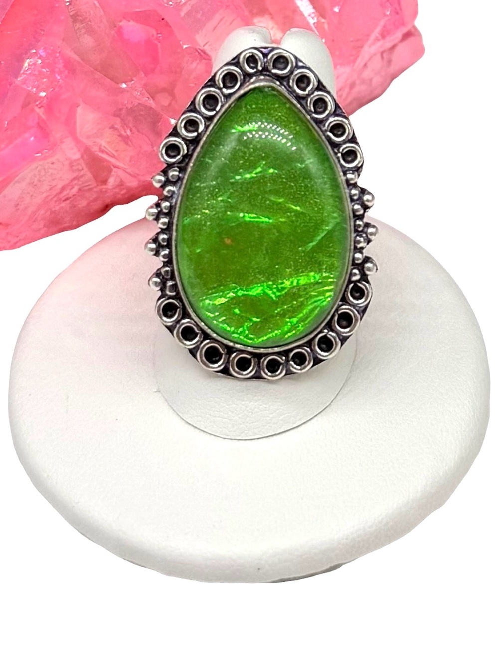 Green Triplet Opal Ring Size 7.5 925 Sterling Silver Overlay